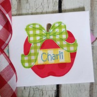 Apple with Bow and Namebox Machine Applique Design 
